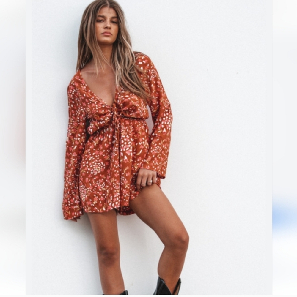 Roxy Spirit Awskes Woven Dress Size Small Baked Clay Dancing Days